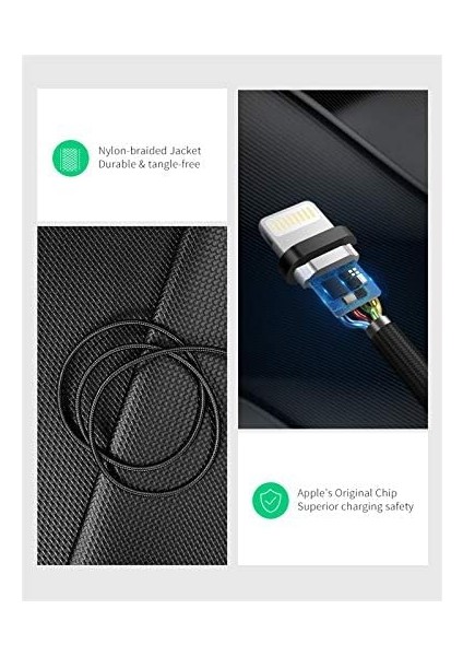 Mfi Lisanslı Usb-A & Lightning Örgülü Data ve Şarj Kablosu, 2 Metre, Siyah, 60158 modelleri