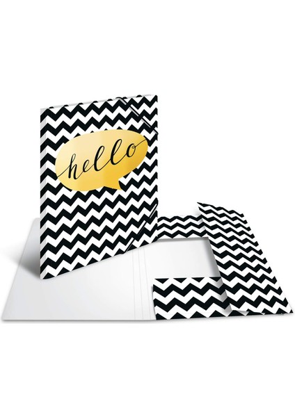 Lastikli Dosya A4 Boyutunda Yaldızlı Hello Baskılı