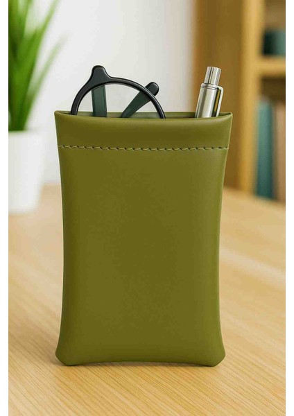 Suni Deri Gözlük Kalem Aksesuar Saklama Kılıfı Yaylı Yeşil 9×18CM fiyatları