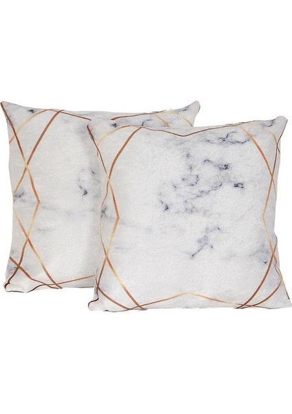 Diyarı Stars 2 Li Kadife Kırlent Kılıfı Beyaz Gold CD457008