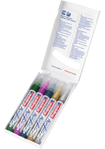 5100 Akrilik Markör - Yeşil Mor Mavi Silber Altın - Akrilik Markörler 5'li Paket (Metalik)