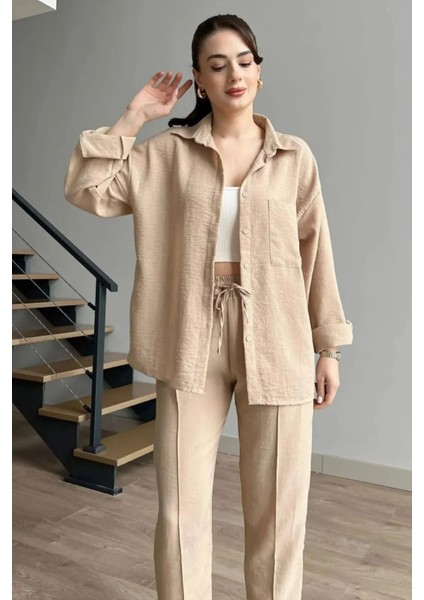 Kadın Gömlekli Keten 2'li Takım