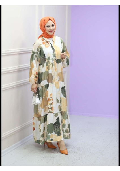 Kadın Etnik Desenli Modal Kumaş Tesettür Elbise