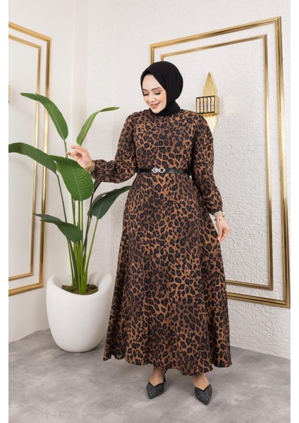 Kadın Kemerli Leopar Desenli Modal Elbise fırsatları