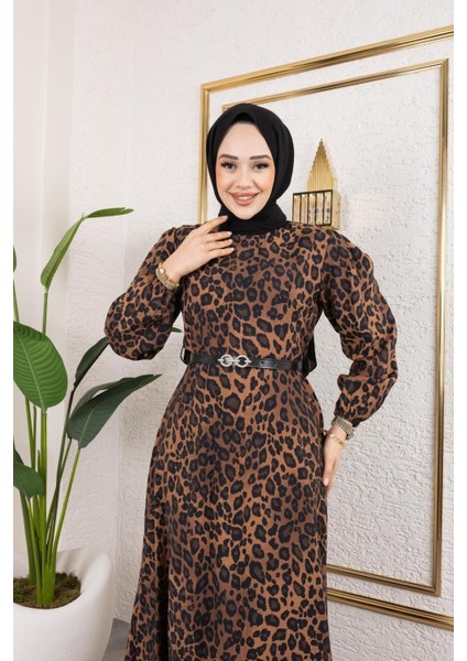 Kadın Kemerli Leopar Desenli Modal Elbise indirimleri