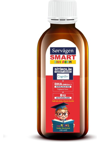 Asfstore Sorvagen Smart Kids Sıvı Form Sitikolin Dha Omega 3 Norveç Balık Yağı ve B12 150 ml modelleri