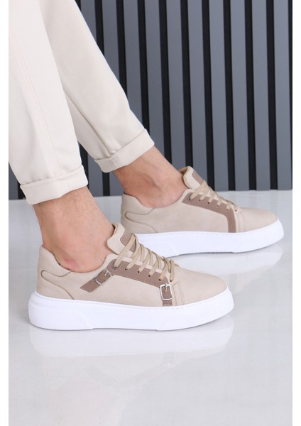 Bej Madrid Erkek Casual Spor Ayakkabı Çift Tokalı Ortopedik Tabanlı modelleri