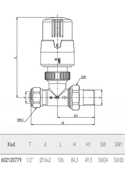 Termostatik Radyatör Valfi Düz Pex Trv4 6021207779
