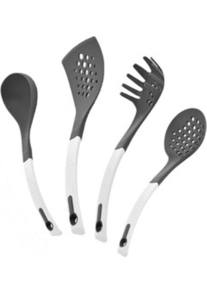 4'lü Sağlam Plastik Kepçe Spatula Spagetti Kaşığı Kevgir Seti