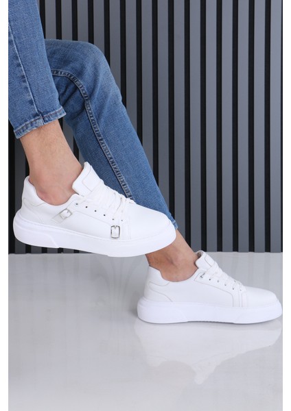 Beyaz Madrid Erkek Casual Spor Ayakkabı Çift Tokalı Ortopedik Tabanlı modelleri