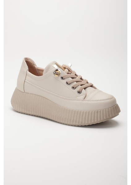 Kadın Casual Spor Ayakkabı Bej Elastik Bağcıklı Kalın Taban fırsatları