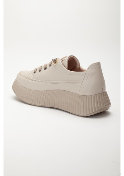 Kadın Casual Spor Ayakkabı Bej Elastik Bağcıklı Kalın Taban indirimleri