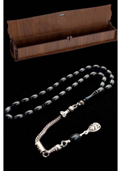 Sertifikalı Usta Işçilikli Sıkma Ateş Kehribar Tesbih Hediyelik Ahşap Kutulu