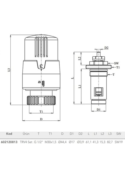 Trv4 Termostatik Kompak Radyatör Valfi Içten Contalı 602120813