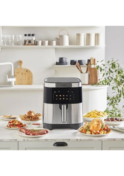 9l Smart Renkli Ekranlı Geniş Hazneli 10 Farklı Pişirme Fonksiyonuna Sahip Inox Airfryer