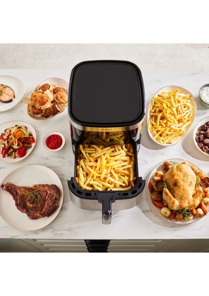 9l Smart Renkli Ekranlı Geniş Hazneli 10 Farklı Pişirme Fonksiyonuna Sahip Inox Airfryer