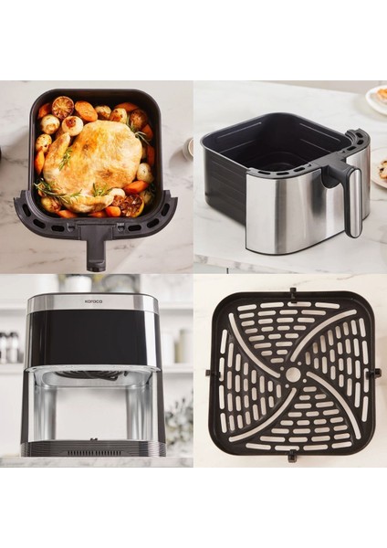 9l Smart Renkli Ekranlı Geniş Hazneli 10 Farklı Pişirme Fonksiyonuna Sahip Inox Airfryer