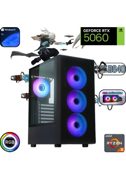 Ryzen 5 7500F 64GB Ddr5 1tb SSD Rtx 5060 B840 Wi Fi Anakart 240MM Sıvı Soğutma Windows 11 Pro Masaüstü Bilgisayar