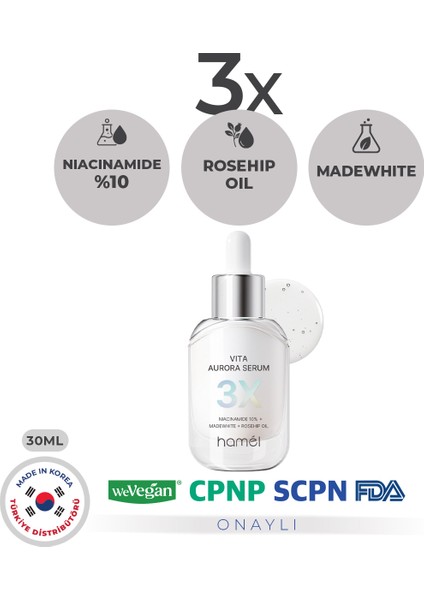 3x Vita Aurora Serum %10 Niacinamide Koyu Leke Karşıtı Serum Kore 30 ml