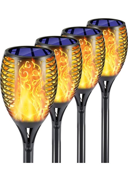 Solar Güneş Enerjili Meşale, Gerçekci Alev Efektli Fener, 12 Led, Bahçe, Balkon, Teras, Veranda,havuz Kenarı, Yürüyüş Yolu, Peyzaj Aydınlatması, LED Işık, Su Geçirmez, Uzun Süreli Lamba