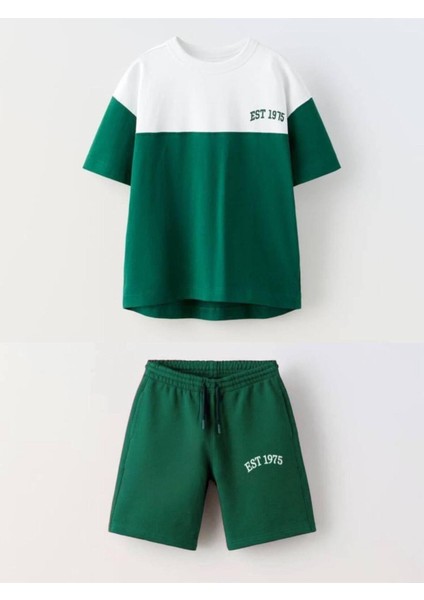 La'ciel Paris Atlanta City Yazılı Yeşil-Beyaz T-Shirt ve Şort Takım (5- 14 Yaş )