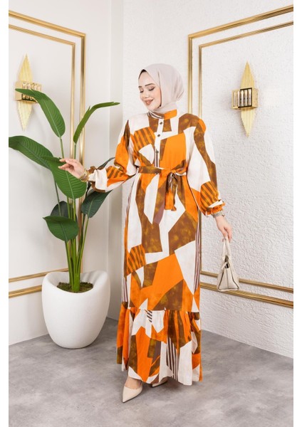 Kadın Kuşaklı Viskon Tesettür Elbise modelleri