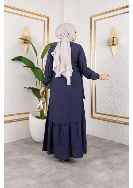 Kadın Bağlama Detaylı Çilek Kumaş Lacivert Elbise indirimleri