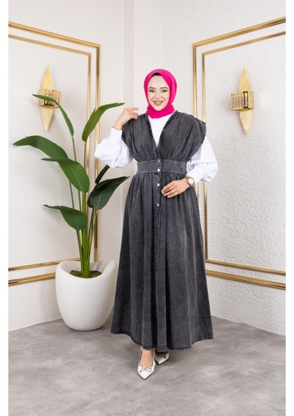 Kadın V Yaka Düğmeli Siyah Kot Jile modelleri