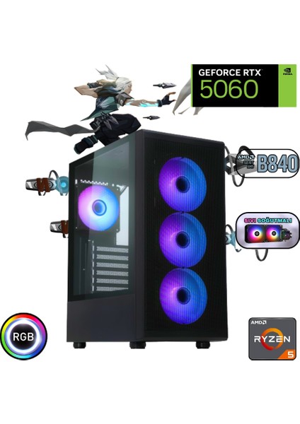 Ryzen 5 7500F 16GB Ddr5 1tb SSD Rtx 5060 B840 Wi Fi Anakart 240MM Sıvı Soğutma Masaüstü Bilgisayar