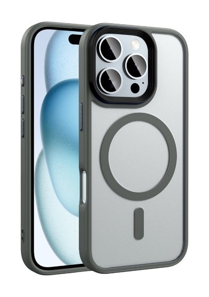 Apple iPhone 16 Pro Kılıf Wireless Şarj Özellikli Iktk Krom Magsafe Silikon Kapak-Siyah