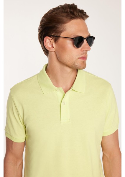 Erkek Slim Fit Dar Kesim %100 Pamuk Yeşil Polo Yaka Tişört