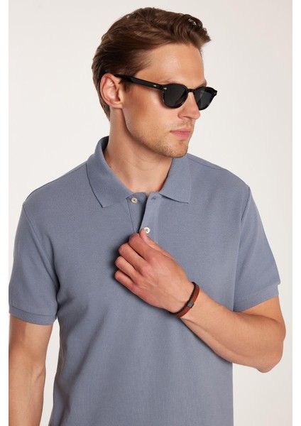 Erkek Slim Fit Dar Kesim %100 Pamuk Füme Polo Yaka Tişört