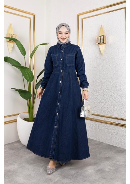 Kadın Belden Lastikli Cep Detaylı Kot Elbise fiyatları