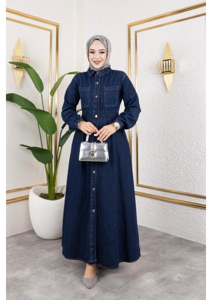 Kadın Belden Lastikli Cep Detaylı Kot Elbise fırsatları