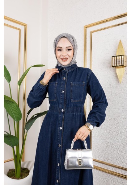 Kadın Belden Lastikli Cep Detaylı Kot Elbise indirimleri