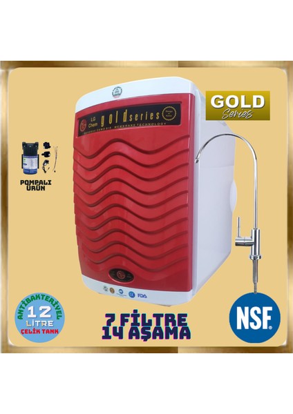 Ligth Gastro Gold Pompalı 12 Litre 7 Filtre 14 Aşama 90 Gpd Nano Lg Membranlı Gümüş Iyon Tatlandırıcılı Mineral ve Alkali Filtreli Su Arıtma Cihazı