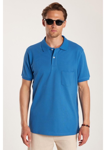 Erkek Regular Fit Klasik Kesim %100 Pamuk Düz Pike Indigo Polo Yaka Tişört fırsatları