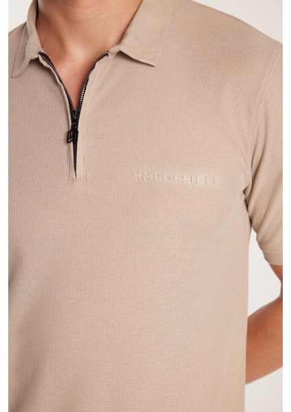 Erkek Standart Fit Normal Kesim Pamuklu Fermuarlı Baskılı Basic Taş Polo Yaka Tişört modelleri