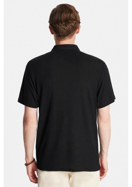 Erkek Slim Fit Dar Kesim Viskon Fermuarlı Polo yaka Siyah tişört indirimleri