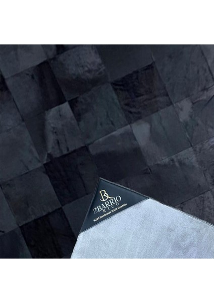 %100 Doğal Dana Derisi Kaymaz Taban Premium Patchwork Halı - Siyah fiyatları