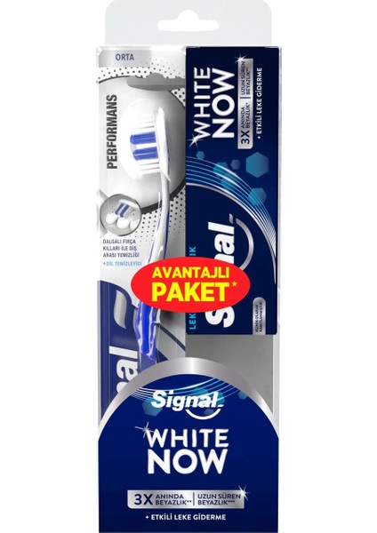 White Now Diş Macunu (Lekesiz Temizlik 50 Ml.) + Signal Performans Diş Fırçası (Orta) x 3 Set fiyatları