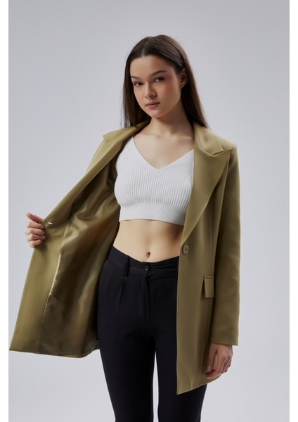 Açık Haki Kruvaze Uzun Blazer Ceket fiyatları