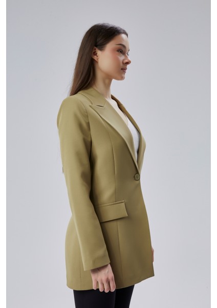 Açık Haki Kruvaze Uzun Blazer Ceket indirimleri