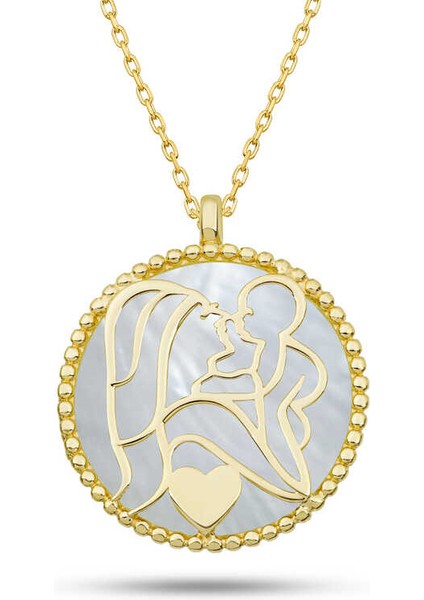 Gümüş Gold Sedef Taşlı Anne Çocuk Sevgisi Kolye