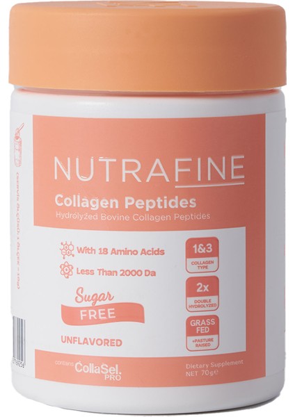 Bovine Collagen %100 Çift Hidrolize Tip 1 ve Tip 3 Klinik Çalışmalı Kolajen Peptitler - 70 Gr. (7 Günlük)