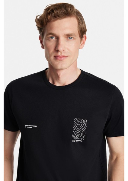 Erkek Slim Fit Dar Kesim %100 Pamuk Yumuşak Dokulu Baskılı Siyah Bisiklet Yaka Tişört fiyatları