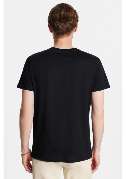 Erkek Slim Fit Dar Kesim %100 Pamuk Yumuşak Dokulu Baskılı Siyah Bisiklet Yaka Tişört indirimleri