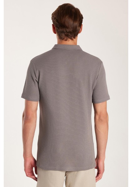 Erkek Slim Fit Dar Kesim %100 Pamuk Fermuarlı Gri Polo Yaka Tişört indirimleri