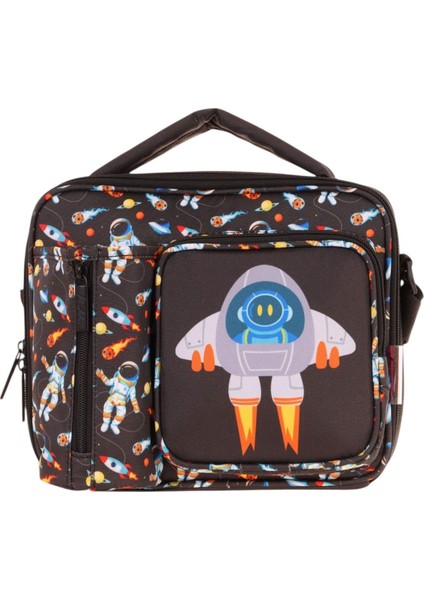 Erkek Çocuk, Siyah, Roket Baskılı Isı Yalıtımlı Üç Bölmeli (Matara Cepli) Okul Beslenme Çantası L7264 fiyatları