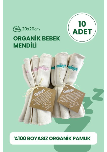 Boyasız Organik Pamuk 10'lu Baby Mendil